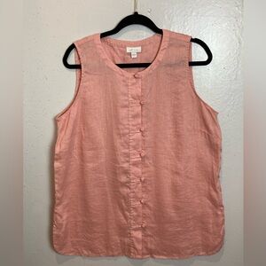 J. Jill Love Linen Tunic Tank Top Womens L Pink Knotted Button Sleeveless Artsy